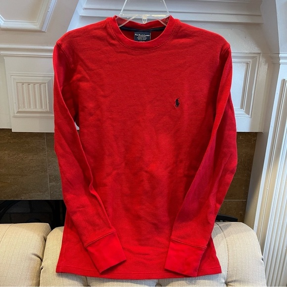BI: Ralph Lauren Shirt Men’sSmall Red Thermal Long Sleeve Waffle Grunge Pony - Picture 1 of 8